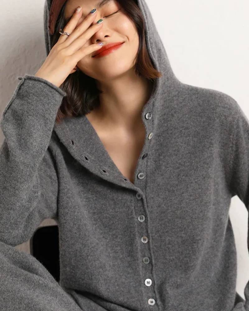 100% Cashmere Knitted Hooded Cardigan