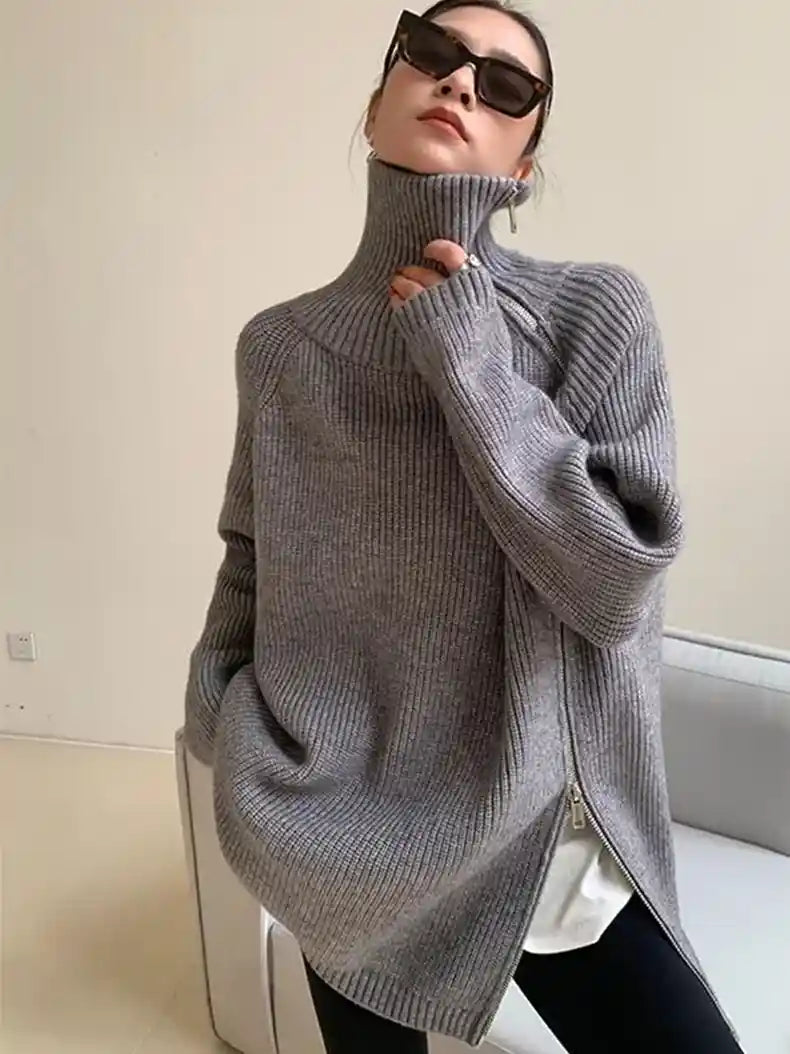 Oversize Asymmetrical Zip Knitted Sweater