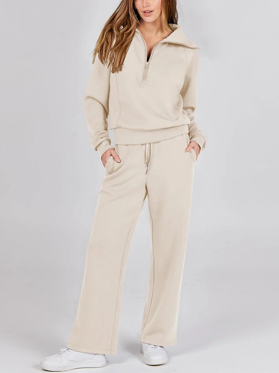 Half Zip Sweatshirt & Drawstring Sweatpants Tracksuit Set