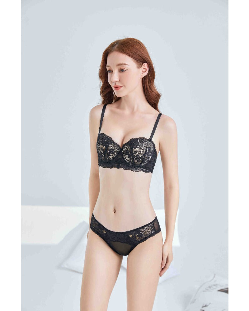 Gather Lace Bra Underwear Set