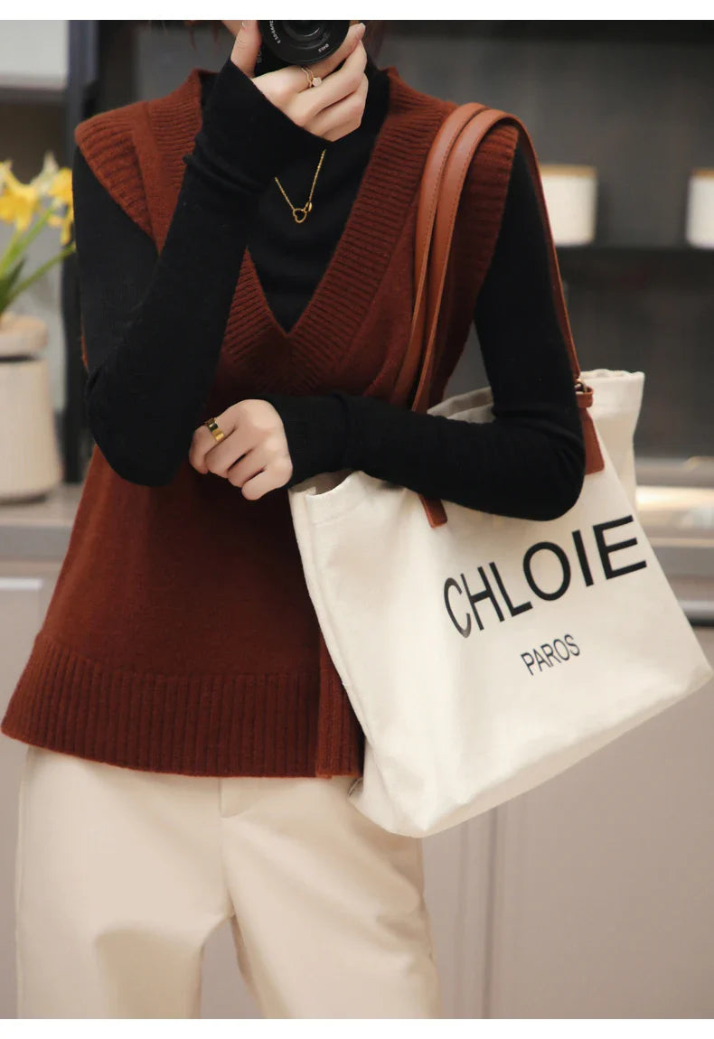 V-Neck Wool Knitted Sweater Vest