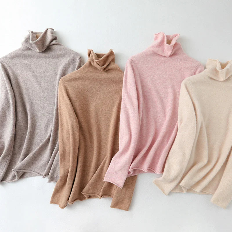 Solid Color Turtleneck Wool Pullover Sweater