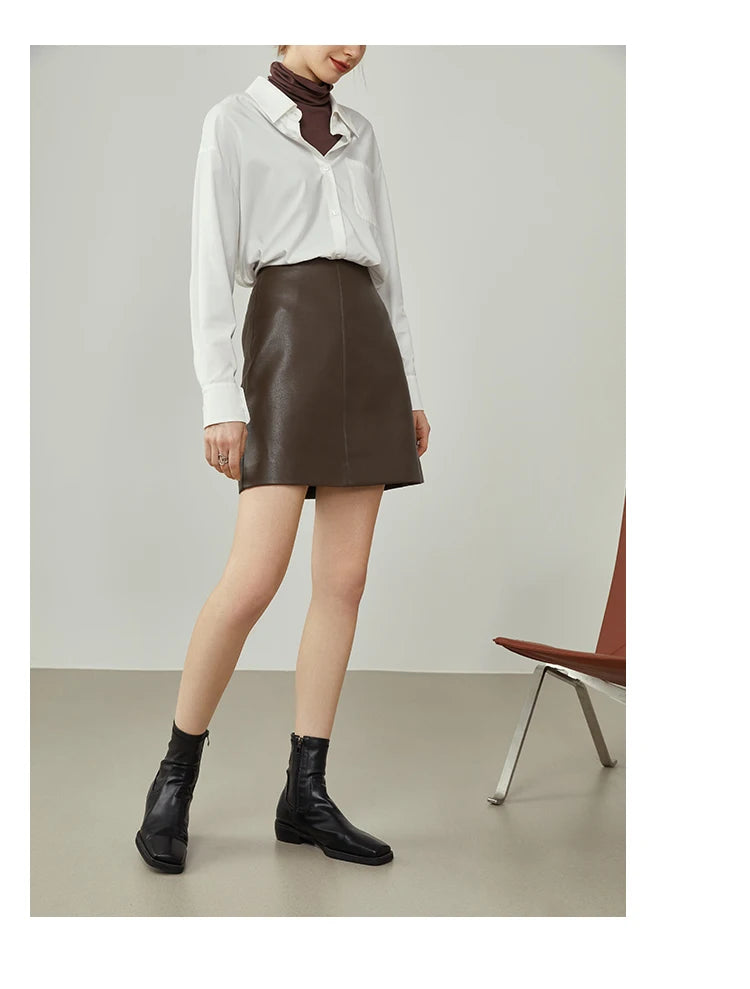 High Waist A-line Leather Skirt