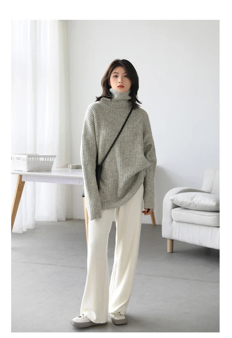 Loose Fit Ribbed High Neck Sweater