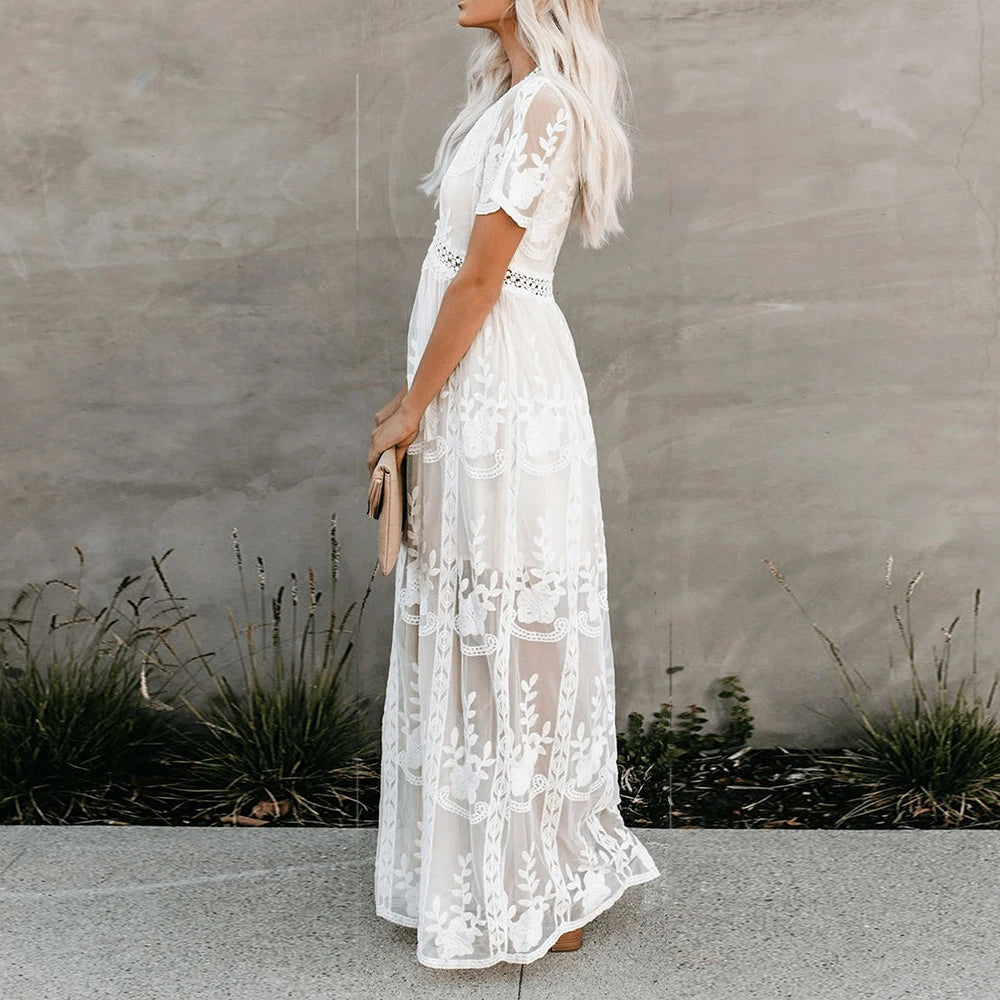 Embroidery Boho Lace Maxi Dress