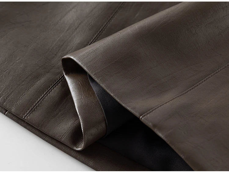 High Waist A-line Leather Skirt