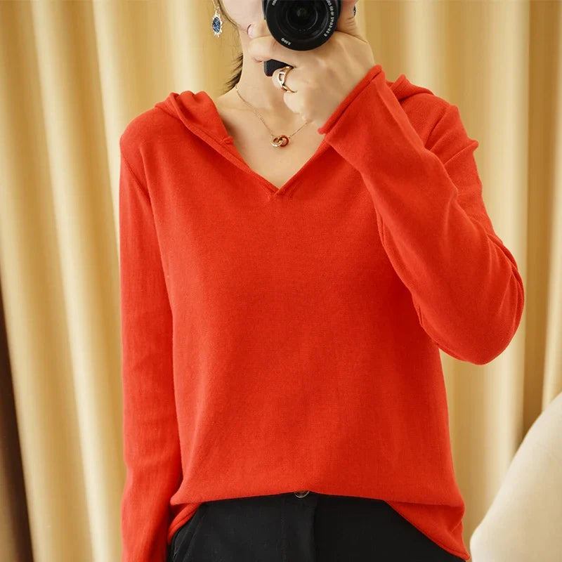 Solid Cotton Knitted Hoodie