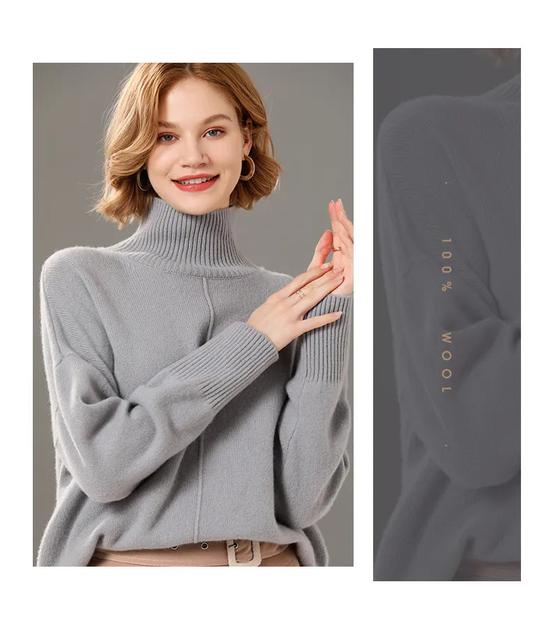 Turtleneck Solid Color Cashmere Sweater
