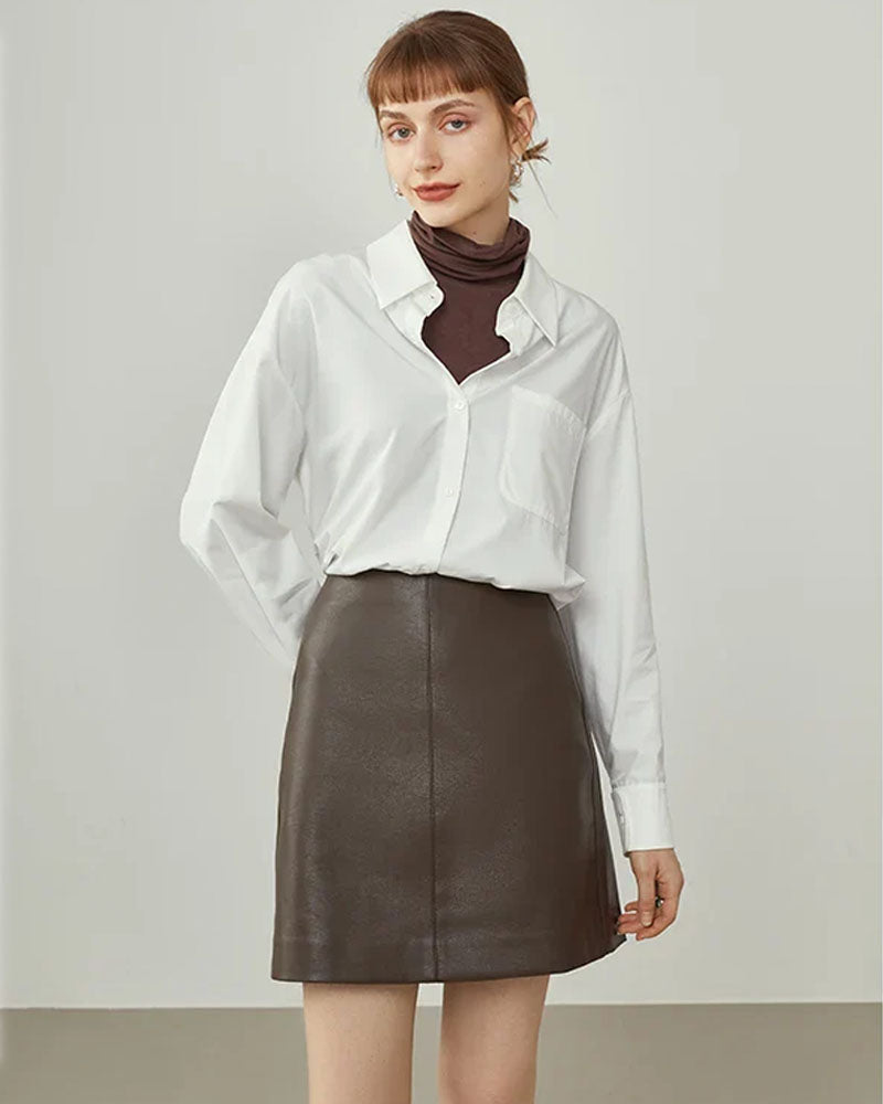 High Waist A-line Leather Skirt