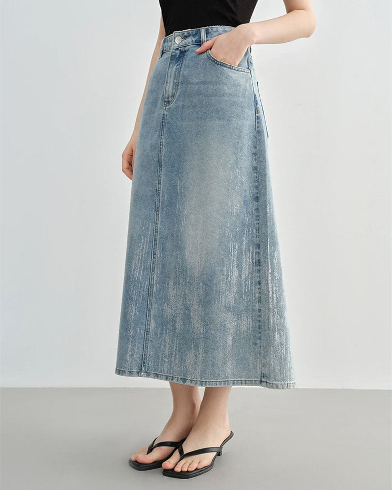 High Waist Slimming Mid Denim Skirt