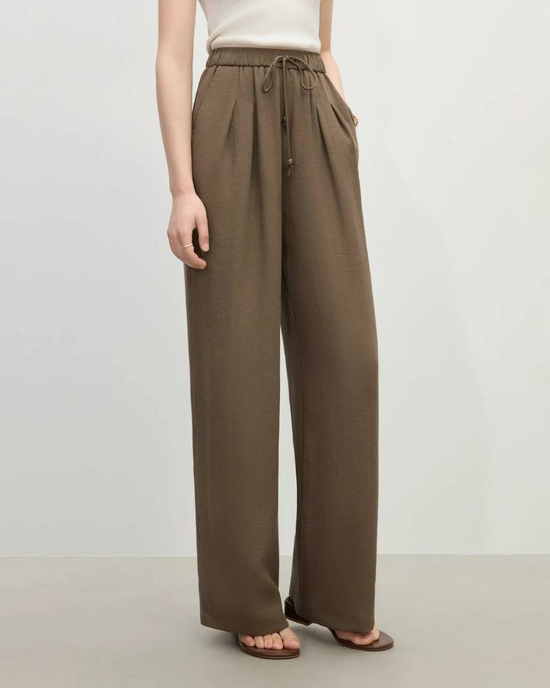 Linen Straight Elastic High Waist Pants