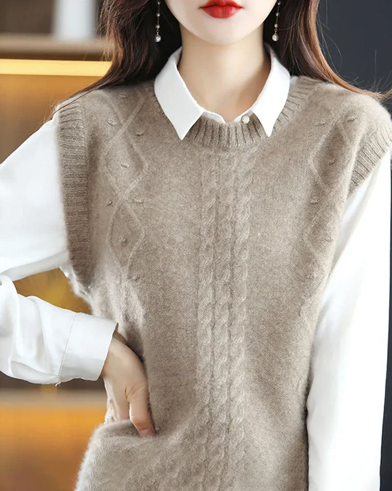 O-Neck 100% Wool Sweater Vest