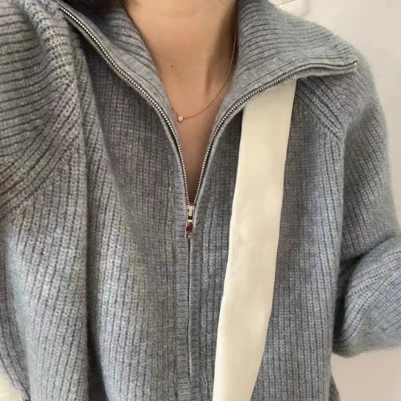 Zipper Wool Knitted Short Coat