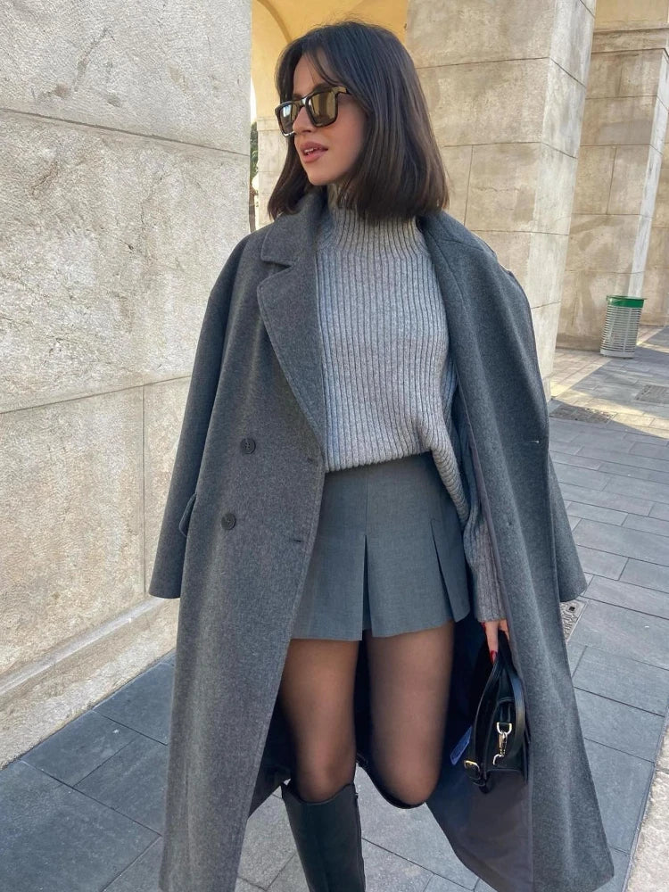 Double Breasted Oversized Long Wool Coat