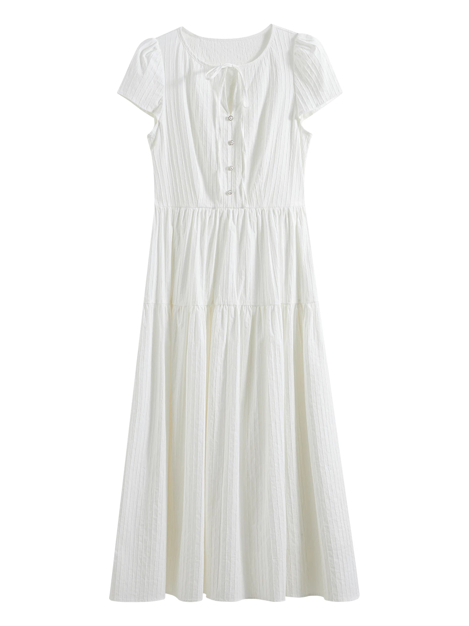 High Waist Round Neck Tie-Waist Cap Sleeve Dress