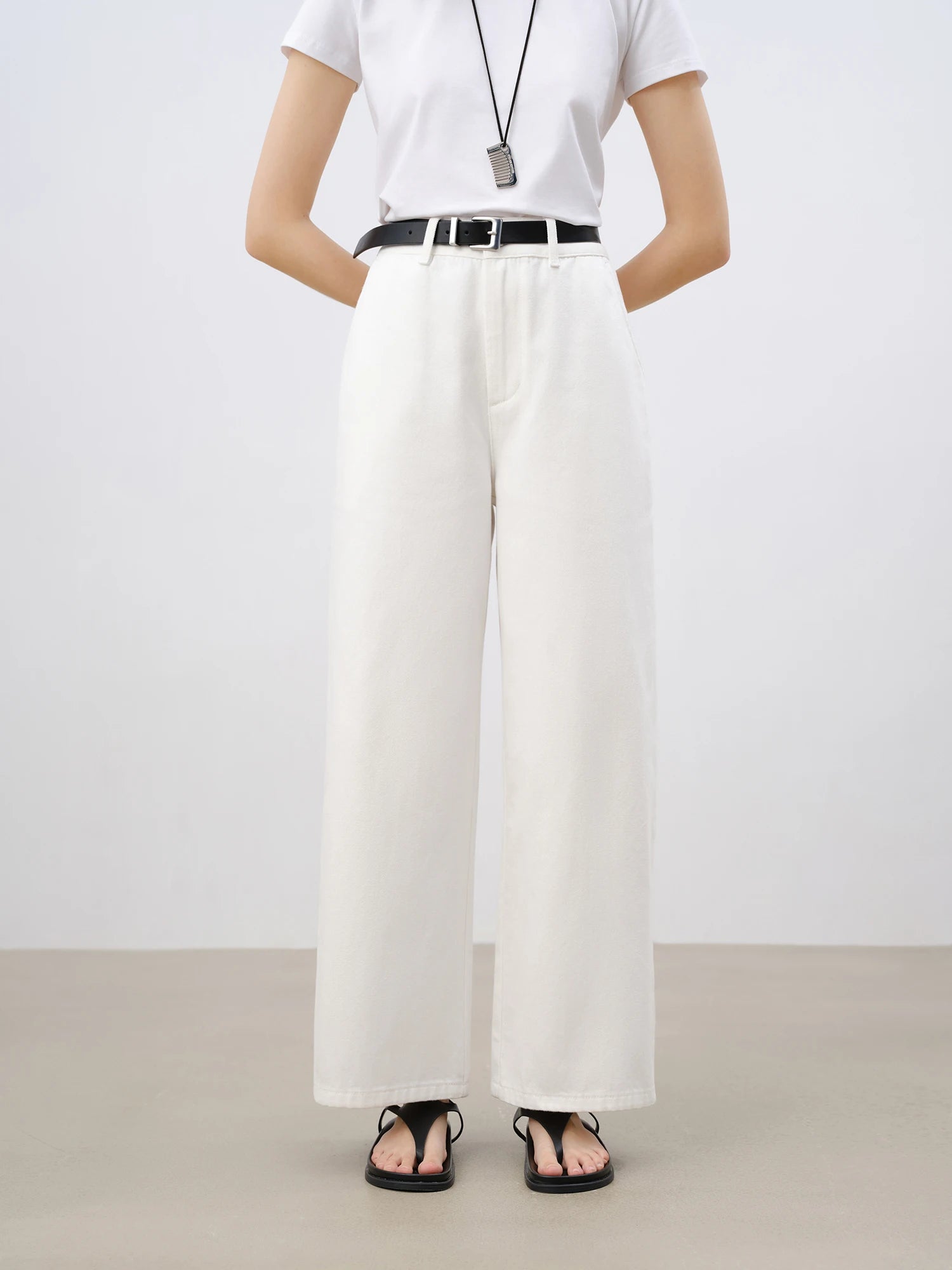 High Waist Cropped Denim Straight Pant