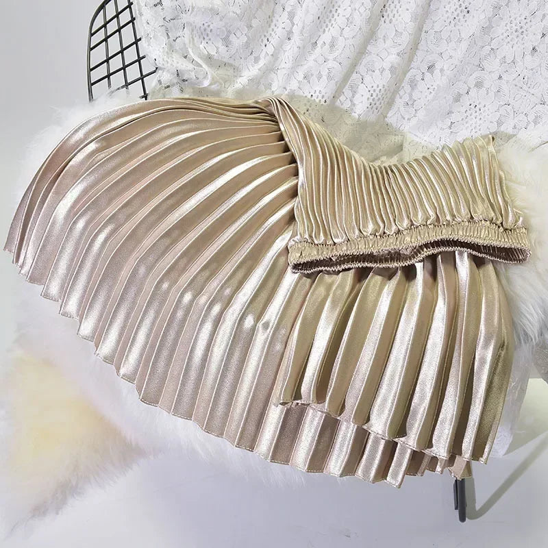 Velvet High Waist Pleated Skirt