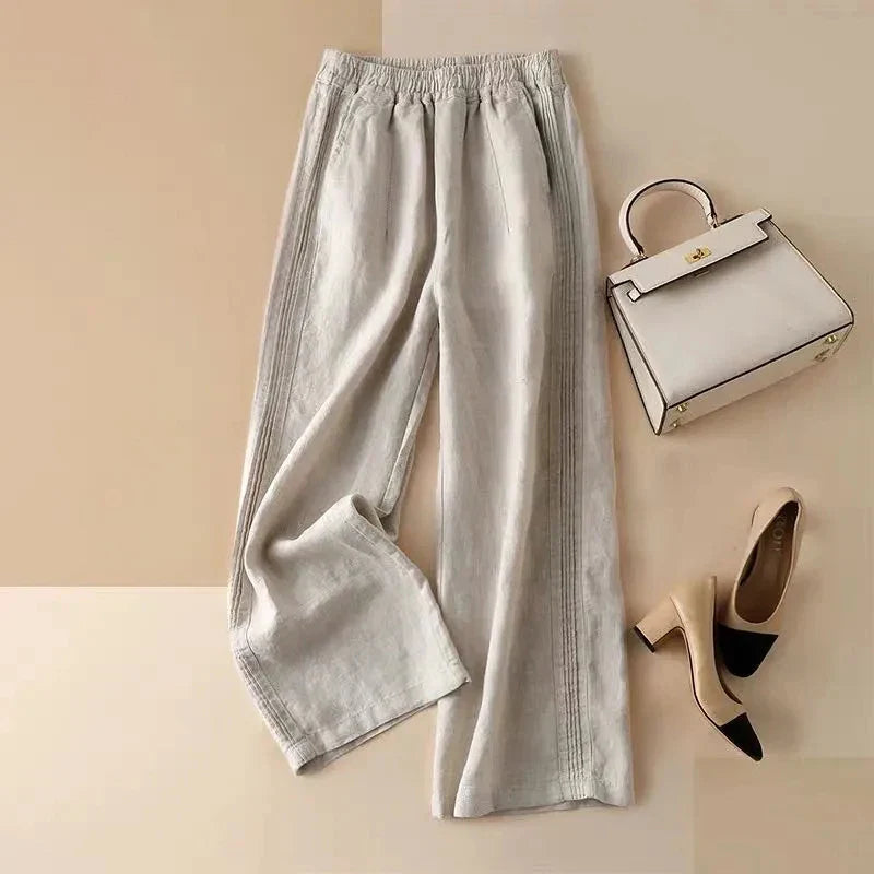 Cotton-Linen Blended Wide Leg Trousers
