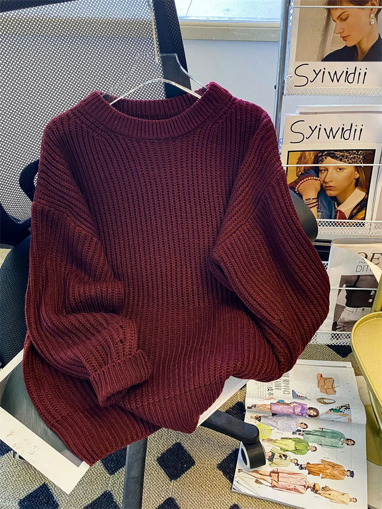 Round-Neck Oversized Knitted Pullover
