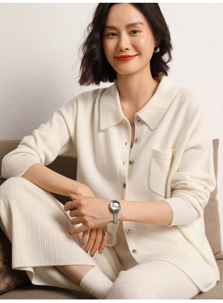 Cashmere Knitted Turn-down Collar Shirt