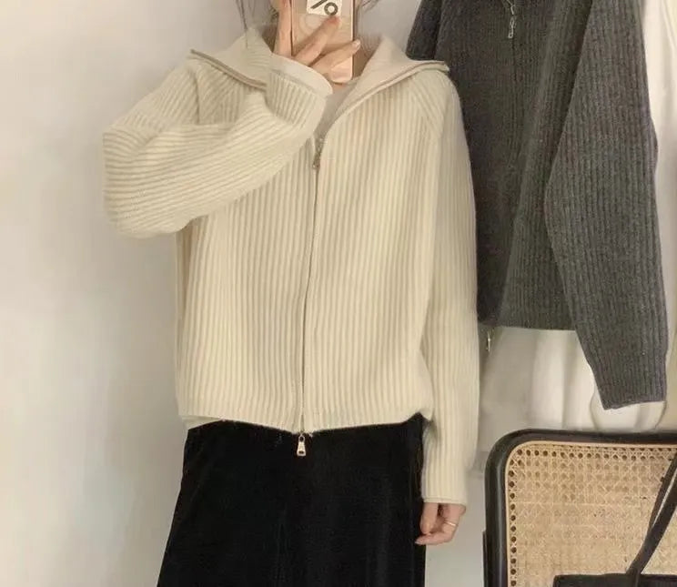Zipper Wool Knitted Short Coat