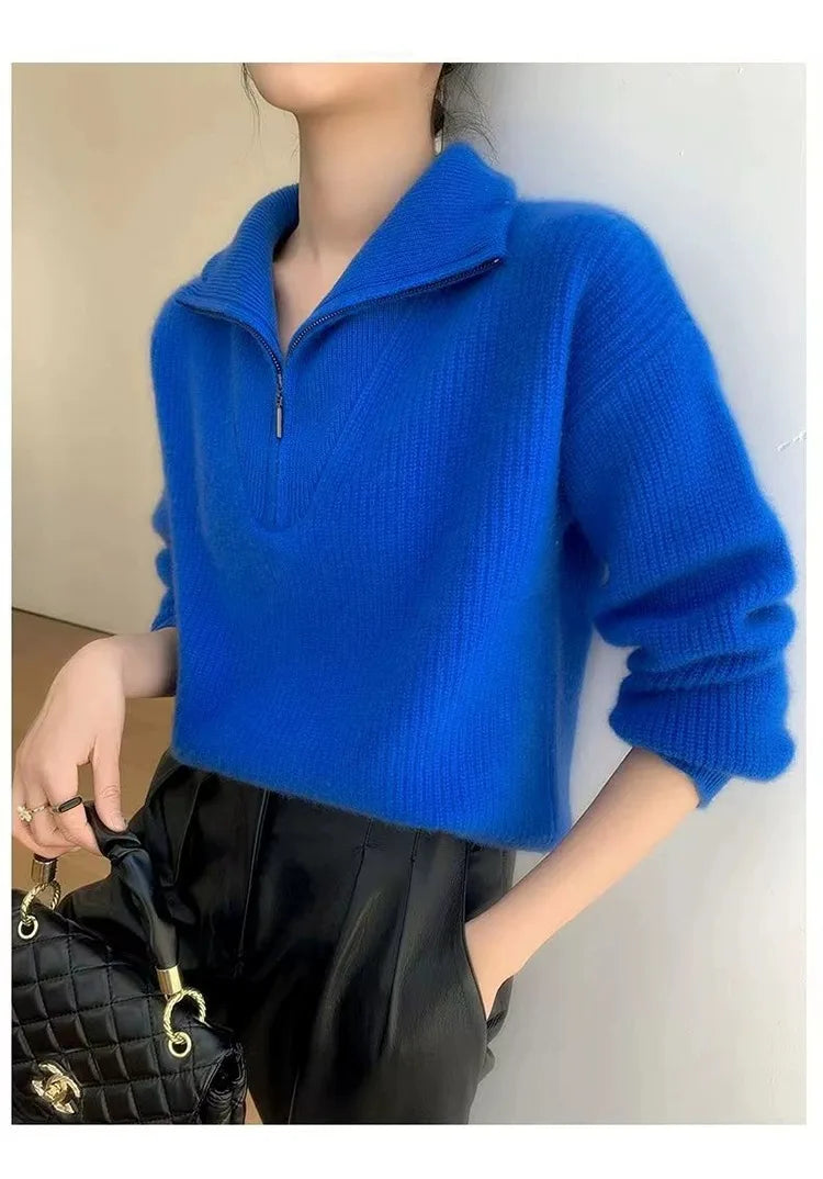 Gentle Herd Lapel Zipper Cashmere Pullover