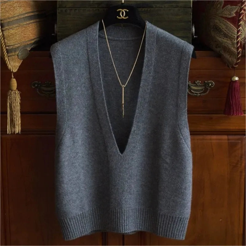 Deep V-Neck Wool Vest