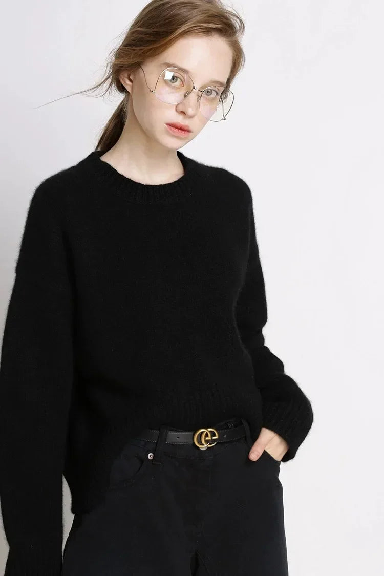 100% Cashmere Round Neck Cropped Sweater