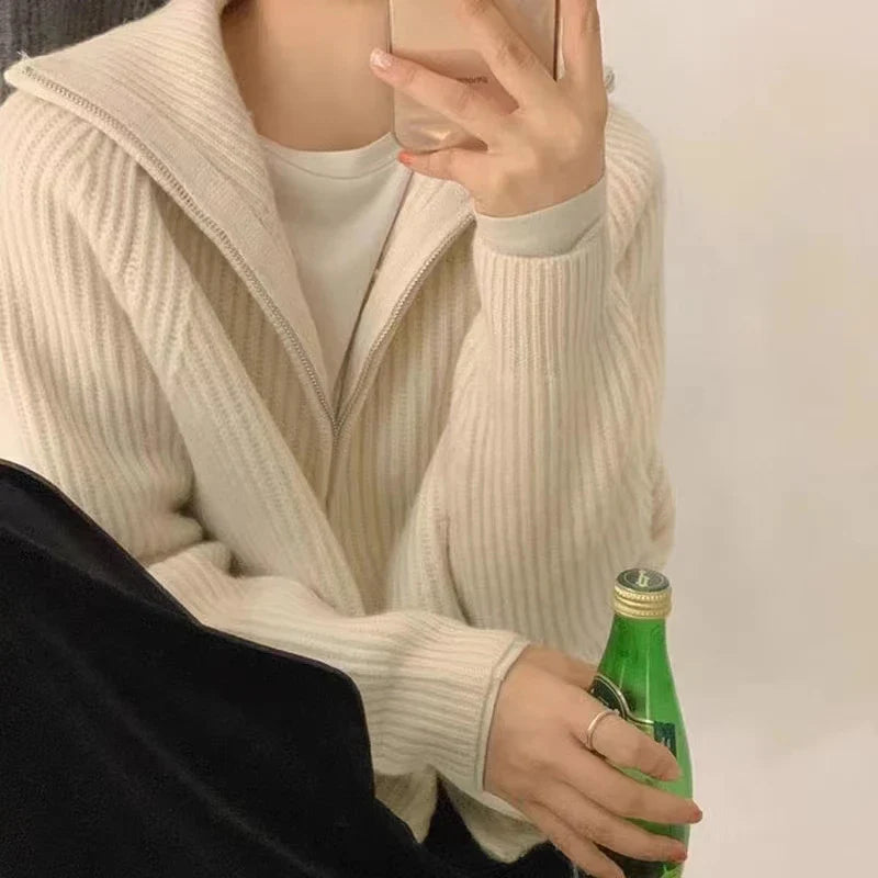 Zipper Wool Knitted Short Coat