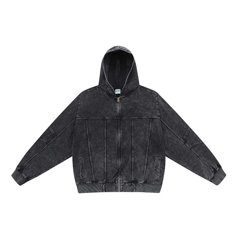 100% Cotton Retro Washed Zipper Hoodies