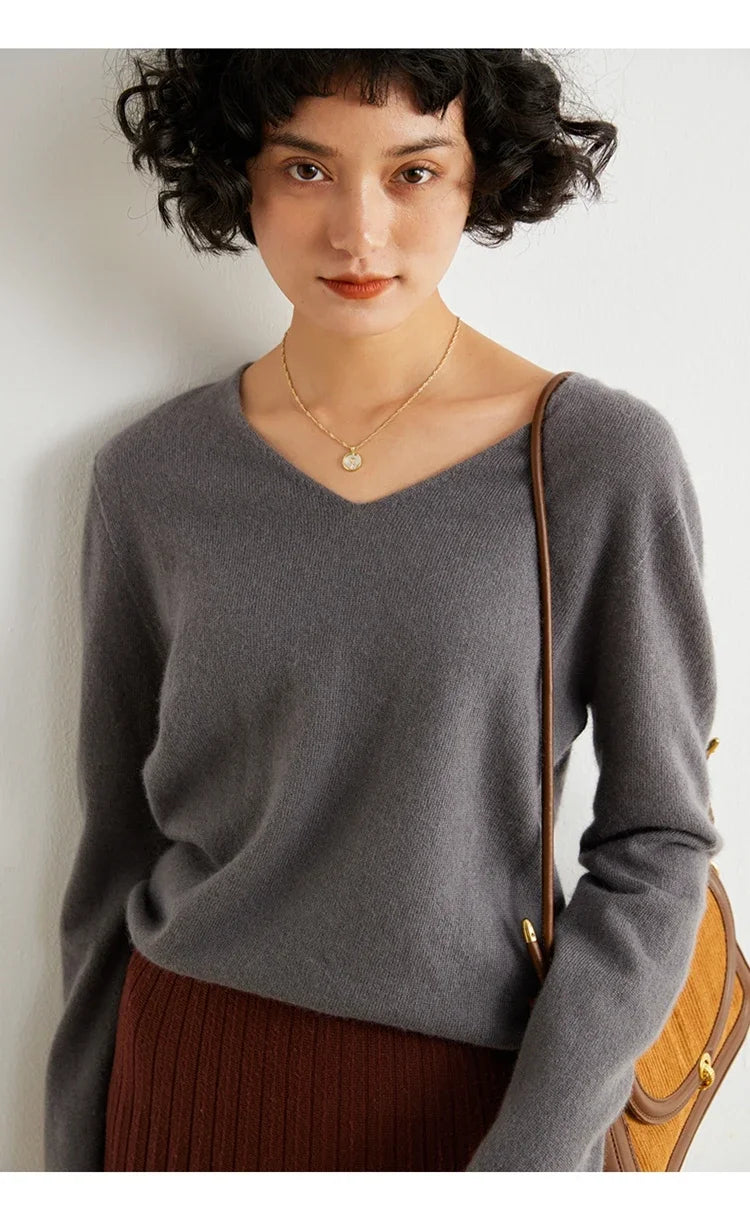 V-Neck 100% Cashmere Basic Jumper