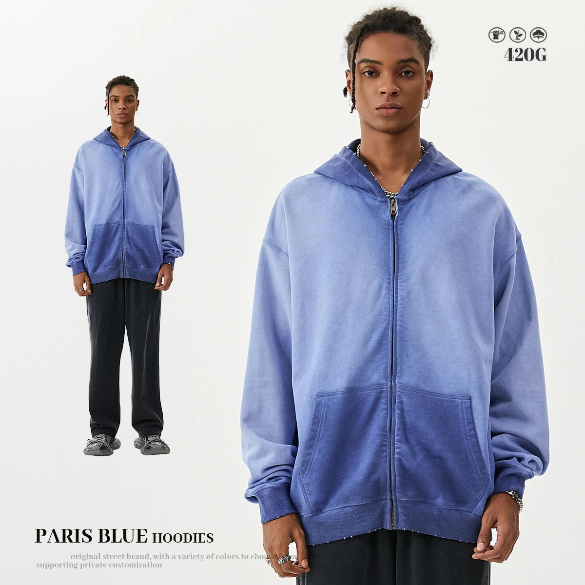 Oversized Cotton Zipper Washed Hoodies