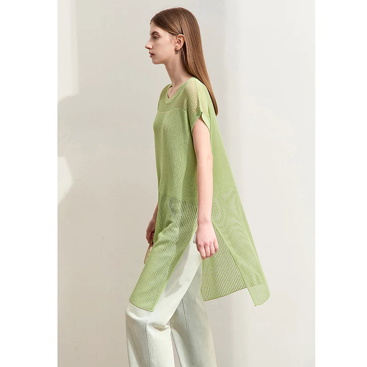 Hollow Out Round Neck Tops