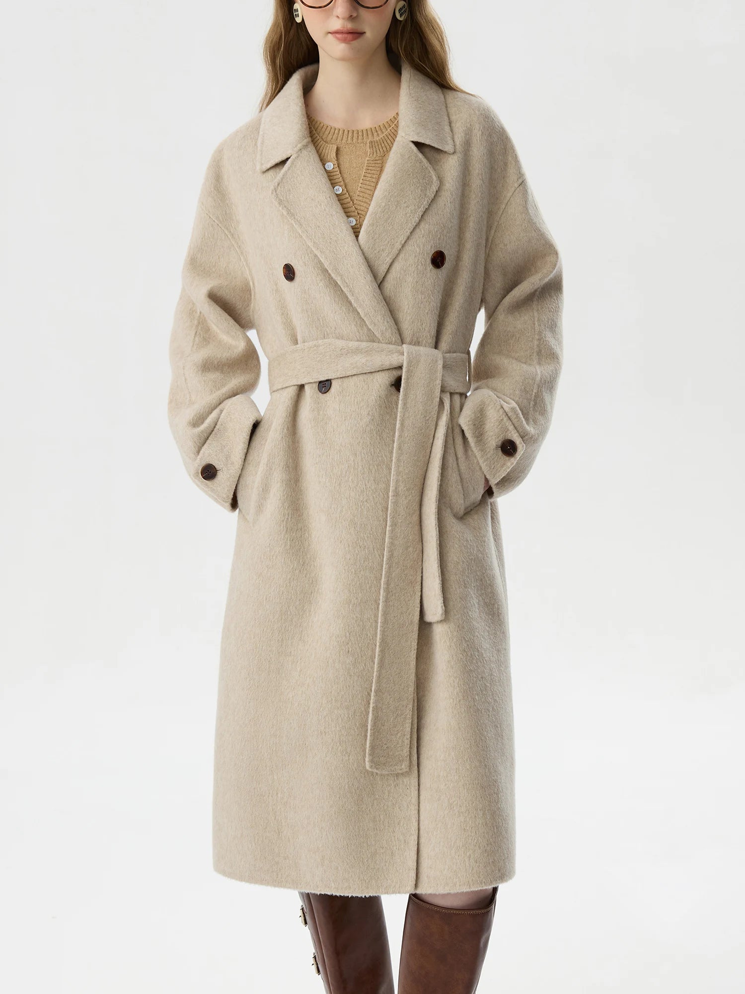 100% Wool Double Sides Tweed Long Coat