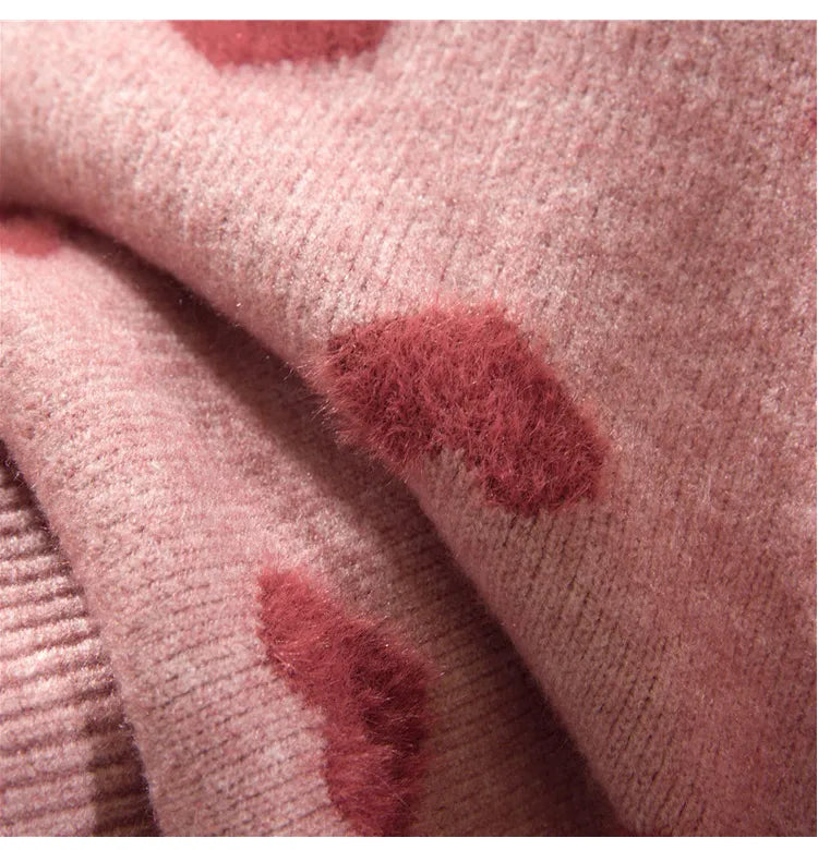 Pink Heart Winter Knitted Sweater