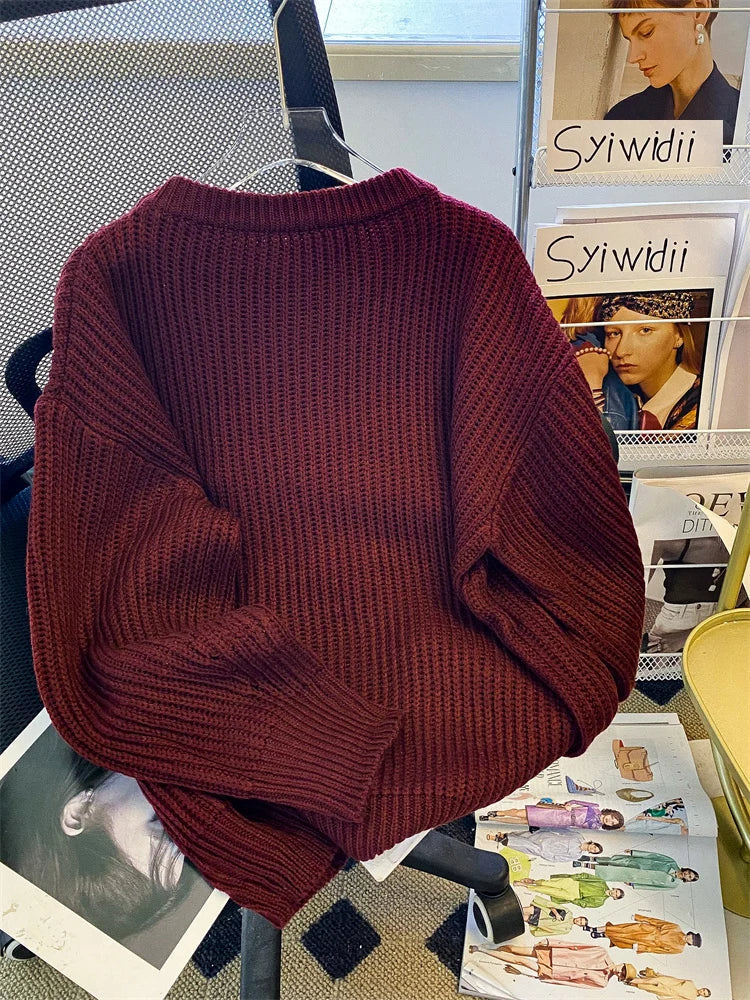 Round-Neck Oversized Knitted Pullover