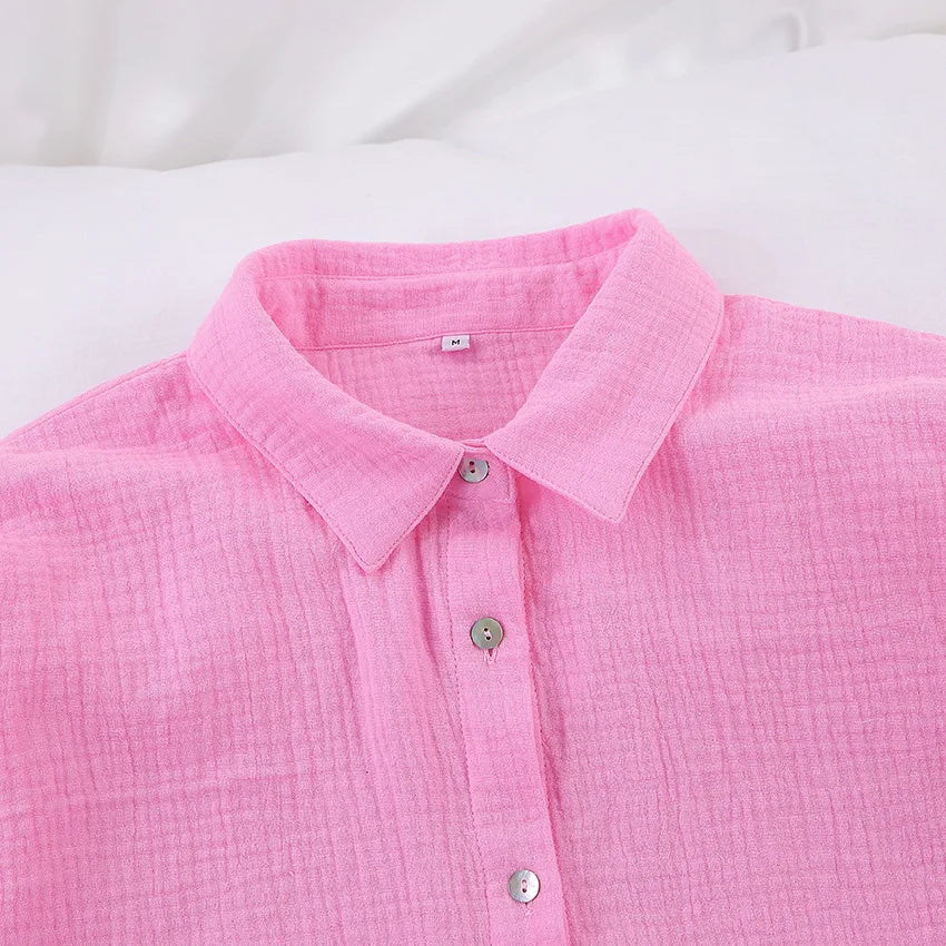 Solid Cotton Shirt & Shorts Lounge Set