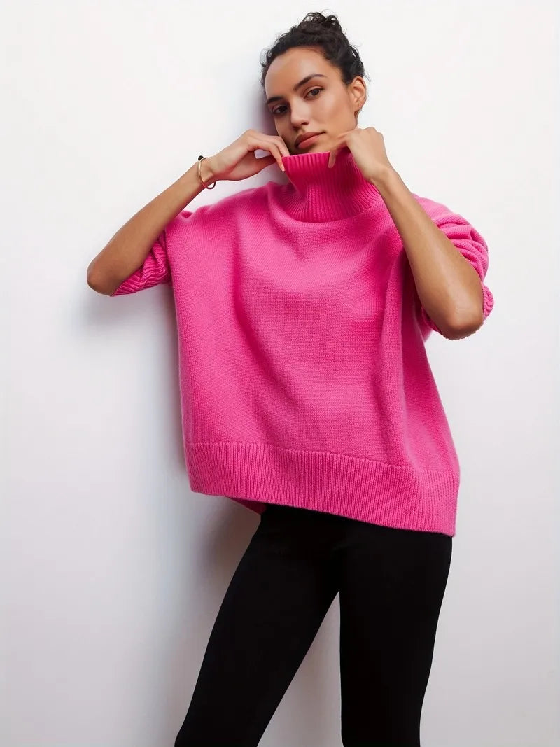 Oversized Solid Turtleneck Sweater