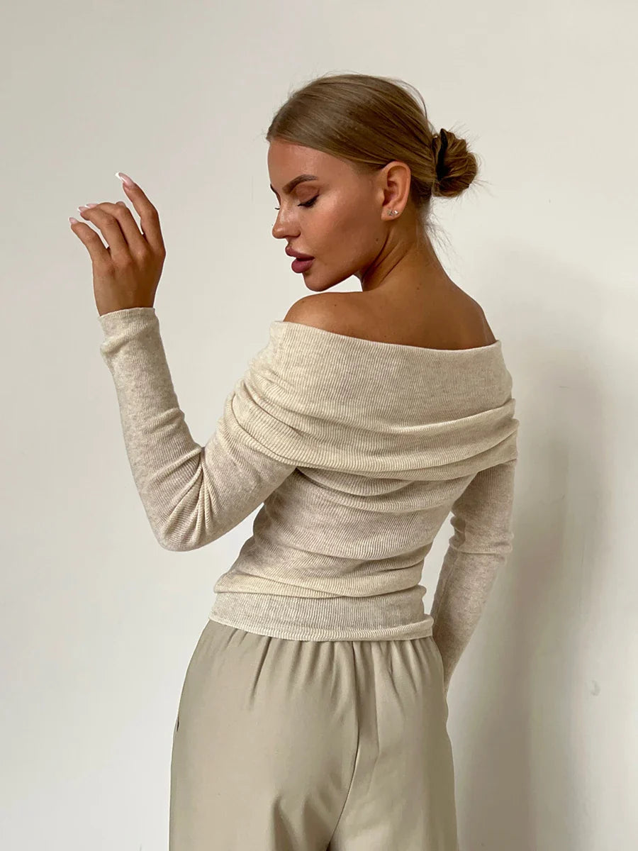 Off Shoulder Slim Fit Knitted Pullover