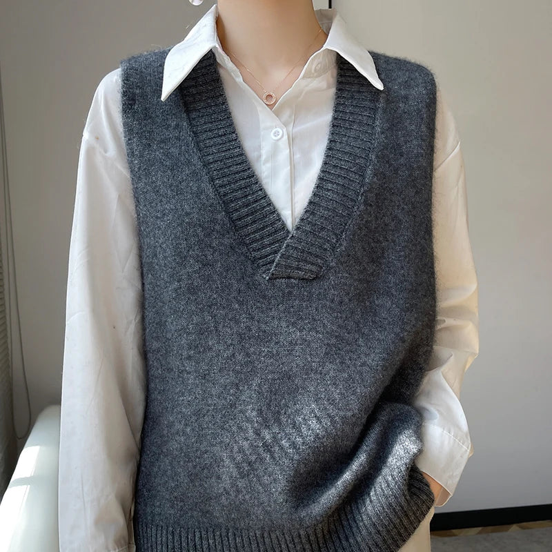 V-Neck 100% Cashmere Knit Waistcoat