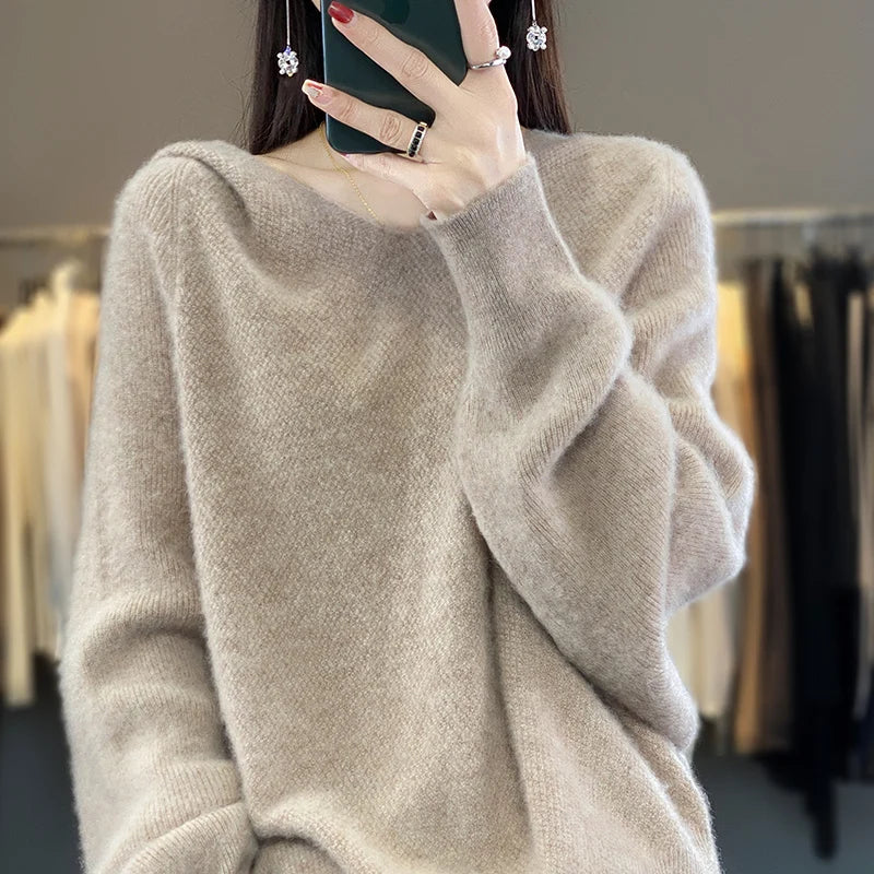 Hooded 100% Wool Knitted Sweater