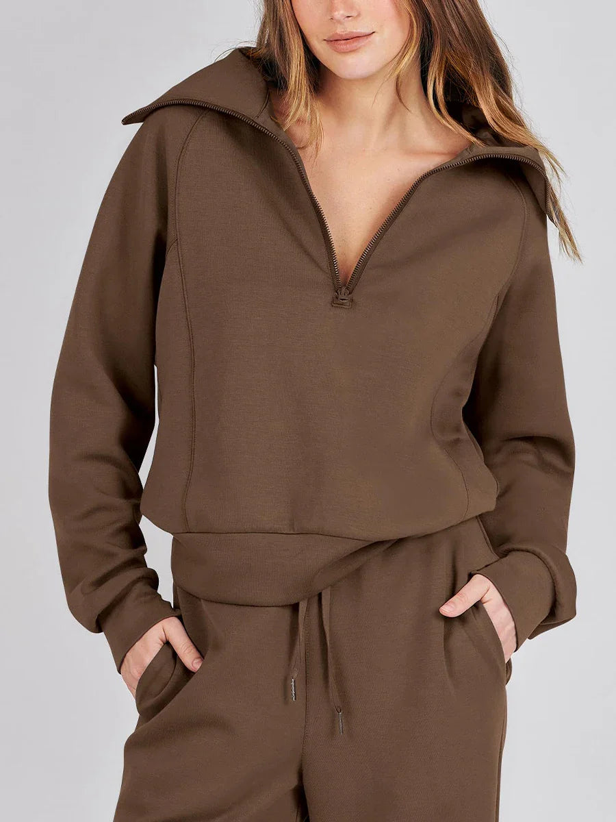Half Zip Sweatshirt & Drawstring Sweatpants Tracksuit Set