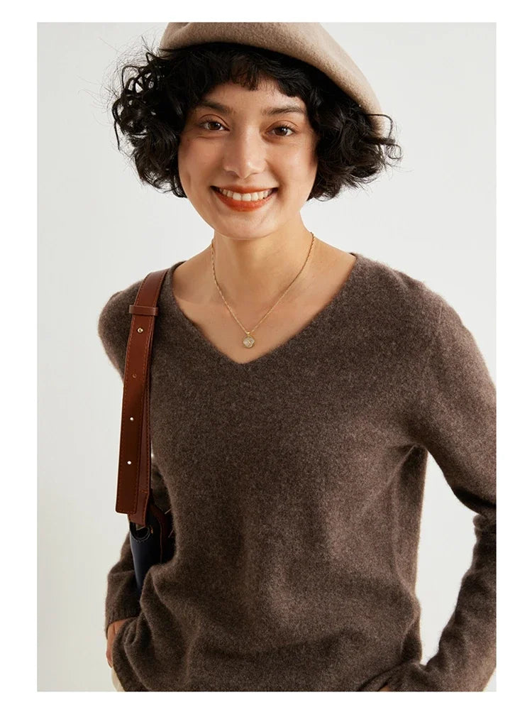 V-Neck 100% Cashmere Basic Jumper