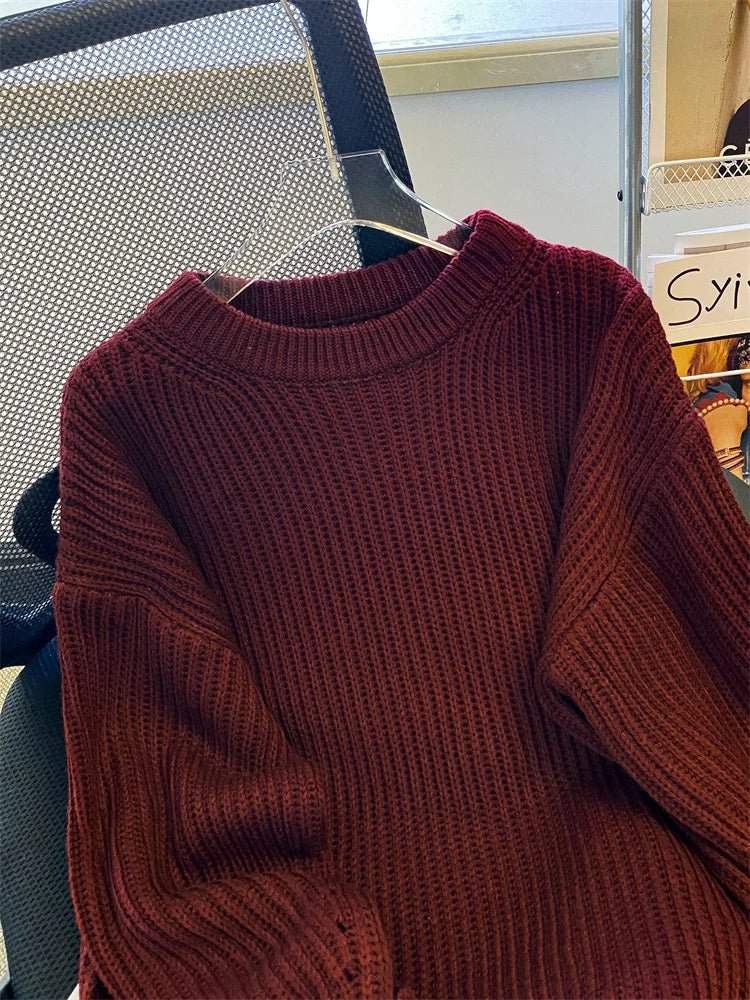 Round-Neck Oversized Knitted Pullover