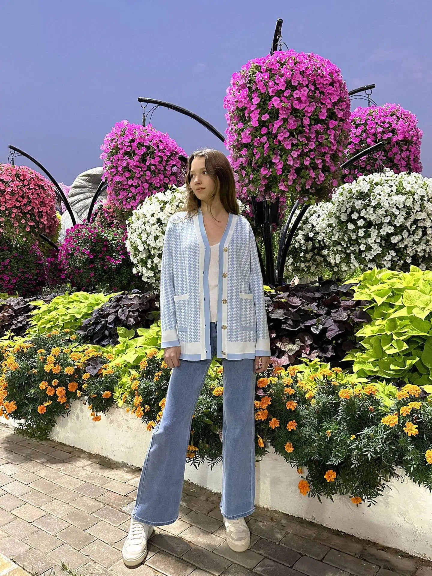 Vintage V-neck Houndstooth Knitted Cardigan