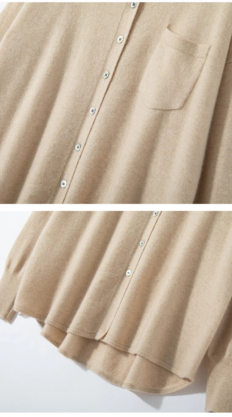 100% Cashmere Knitted Turn-down Collar Shirt