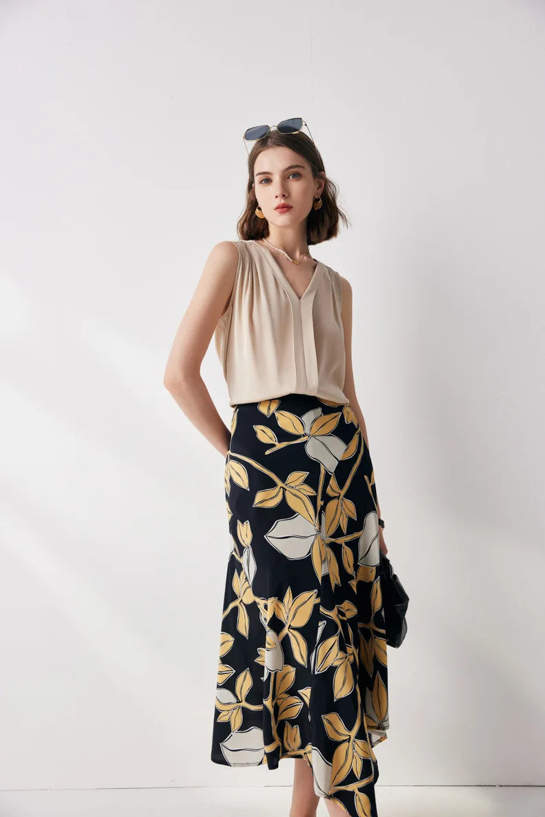 V-neck Solid Color Commuter Mulberry Silk Sleeveless Shirt