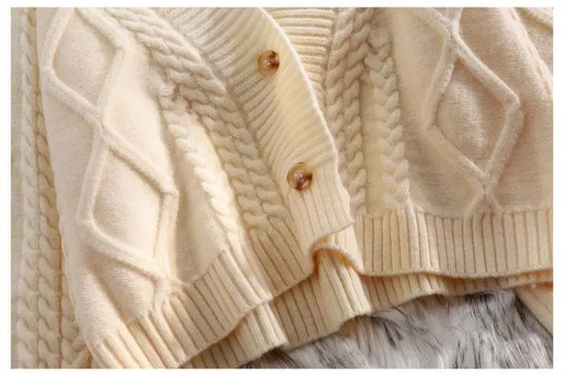 Lantern Sleeve Geometric Knitted Short Cardigan