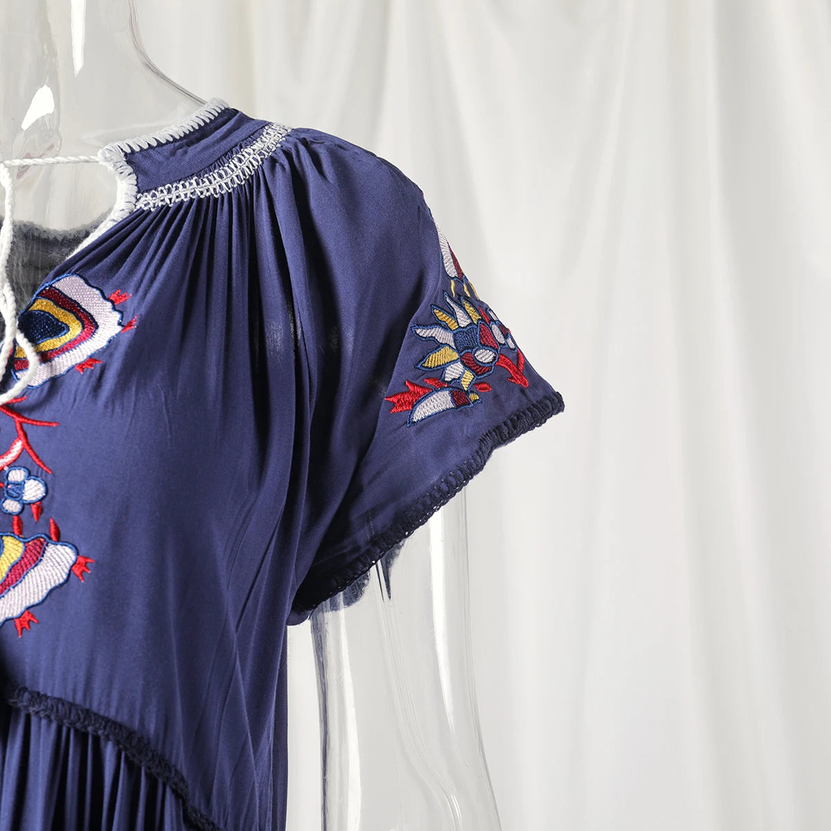 Embroidery V-Neck Tassel Bohemian Maxi Dress