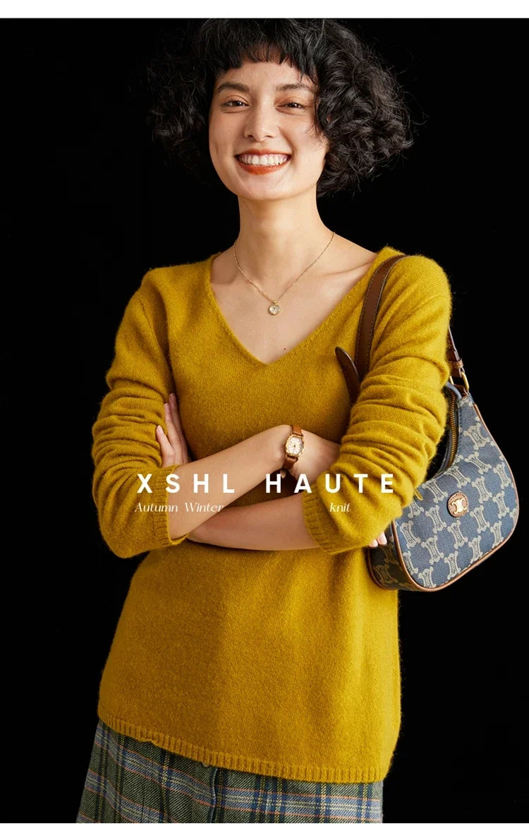 V-Neck 100% Cashmere Basic Jumper